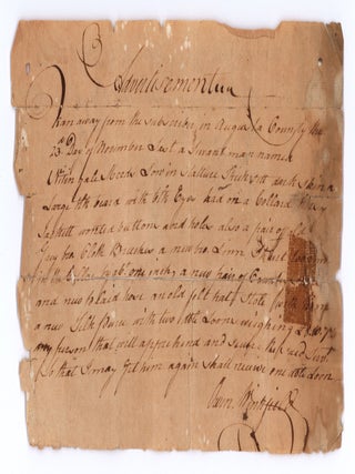 Item #10058 Advertisement [Manuscript runaway servant notice]. Owen Winnfield?