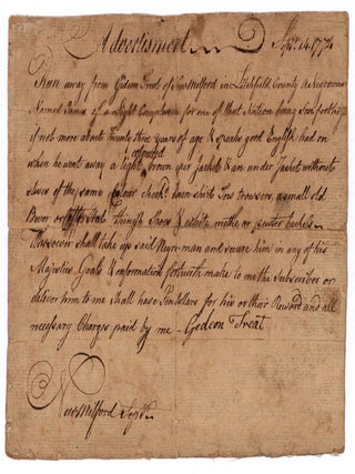 Item #10059 [Maunscript runaway slave advertisement.]. Gideon Treat