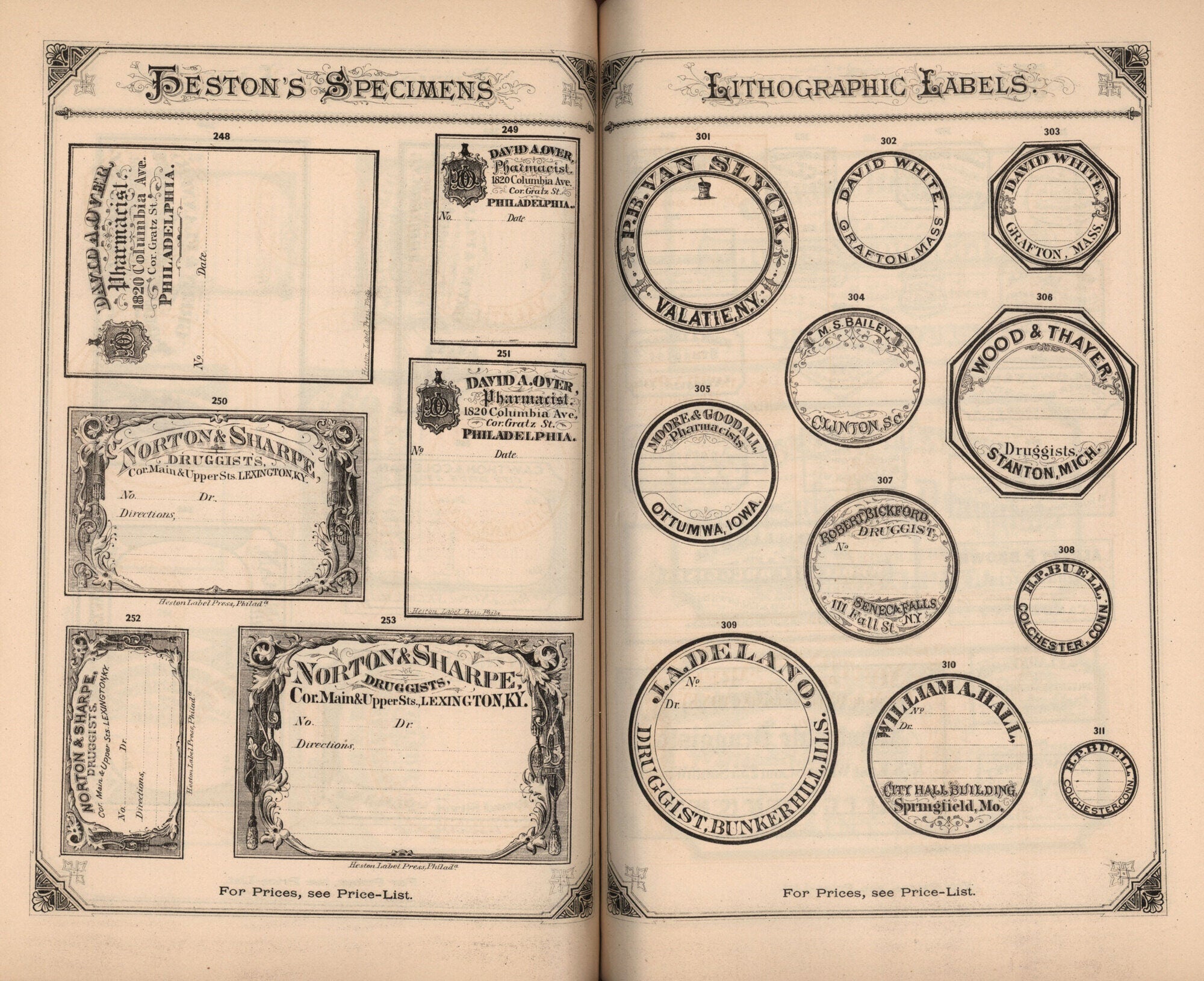 Lithographic Labels Heston’s Lithographic Specimens of Druggists’ Printing From the U. S ...