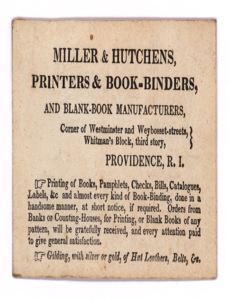 Item #10231 Miller & Hutchens, Printers & Book-Binders, and Blank-Book Manufacturers&hellip;
