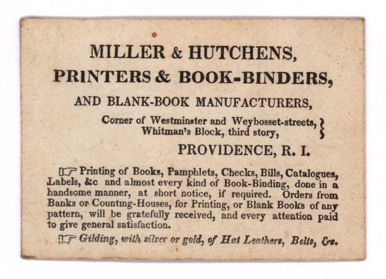 Item #10231 Miller & Hutchens, Printers & Book-Binders, and Blank-Book Manufacturers…