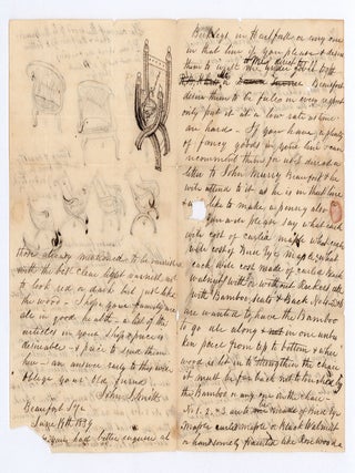 [Autograph letter, signed, from a wealthy Southern plantation owner to cabinetmakers Shepard & Son of Weathersfield, Conn., incorporating sketches for several chairs.]