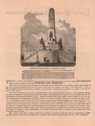 The Lincoln Memorial Album-Imortelles. Being Sketches and Tributes by Two Hundred Eminent Americans&hellip; [Publisher&rsquo;s circular].