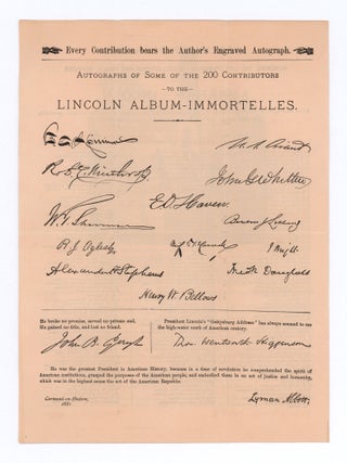 The Lincoln Memorial Album-Imortelles. Being Sketches and Tributes by Two Hundred Eminent Americans&hellip; [Publisher&rsquo;s circular].