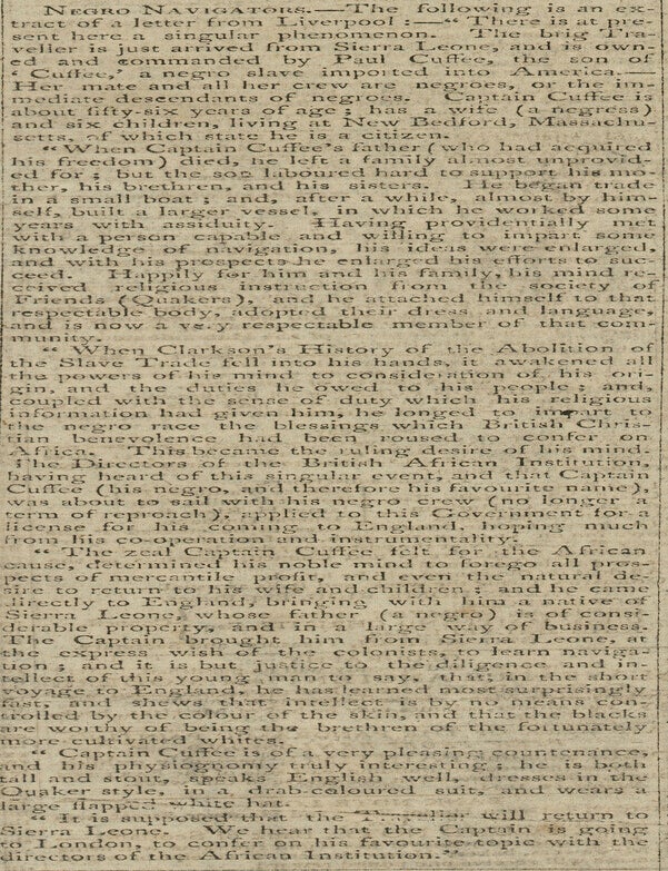 Item #10484 &ldquo;Negro Navigators&rdquo; in The Edinburgh Evening Courant. PAUL CUFFEE.