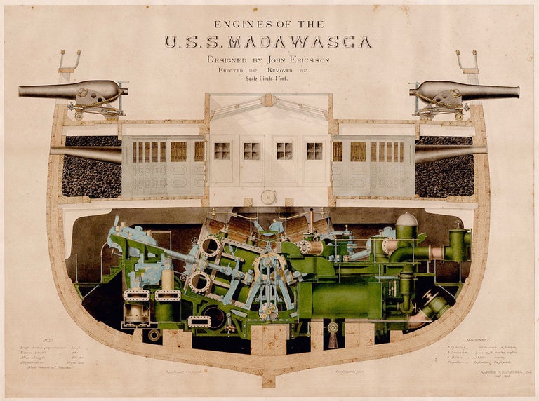 Item #2533 Engines of the U.S.S. Madawasca. Designed by John Ericsson. Erected 1867. Removed 1873. Alfred O. Blaisdell, delineator.