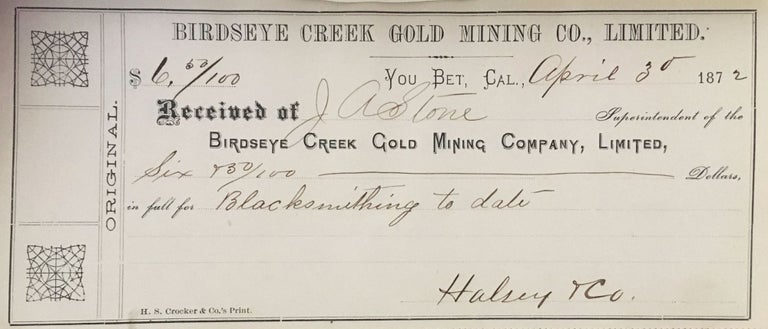 Item #2822 [Receipt Book of the Birdseye Gold Mining Company].