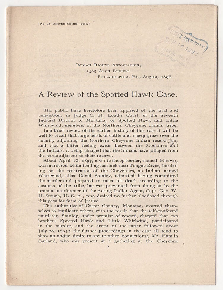Item #2823 A Review of the Spotted Hawk Case.