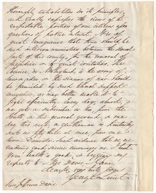 [Sympathetic letter written to Jefferson Davis while he was serving as a senator on the eve of the Civil War].