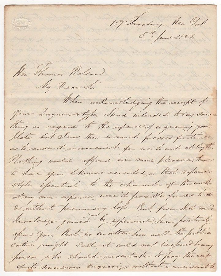Item #2923 Letter from noted Antebellum Legal Publisher to Chief Justice of The Oregon Supreme Court. John Livingston.