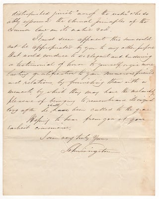 Letter from noted Antebellum Legal Publisher to Chief Justice of The Oregon Supreme Court.