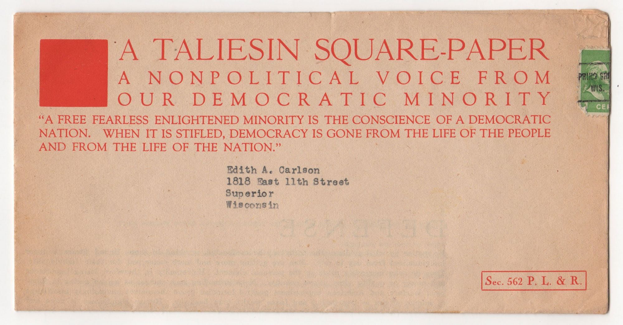 A Taliesin Square Paper : A Nonpolitical Voice From Our Democratic  Minority. Square Paper Number 4, Defense