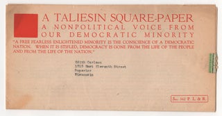 A Taliesin Square Paper: Square Paper Number 6, Usonia, Usonia South and New England, Declaration of Independence... 1941.