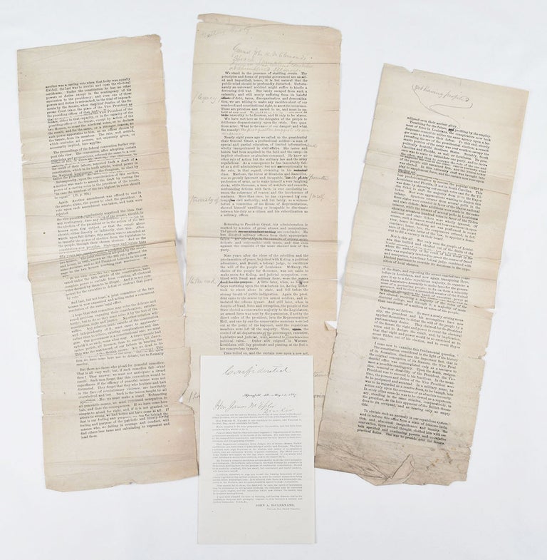 Item #2950 [Galley Proof of an Anti-Grant Speech Delivered by General John A. McClernand before the Great Citizen’s Convention at Springfield, Illinois, January 8th, 1876]. John A. McClernand.