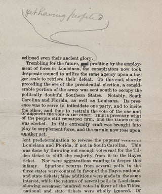 [Galley Proof of an Anti-Grant Speech Delivered by General John A. McClernand before the Great Citizen’s Convention at Springfield, Illinois, January 8th, 1876].