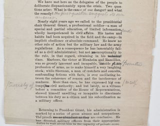 [Galley Proof of an Anti-Grant Speech Delivered by General John A. McClernand before the Great Citizen’s Convention at Springfield, Illinois, January 8th, 1876].