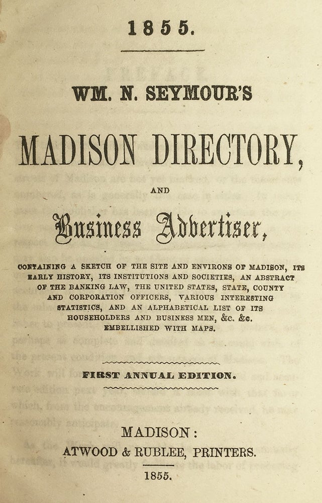 Item #3049 Wm. N. Seymour’s Madison Directory and Business Advertiser.