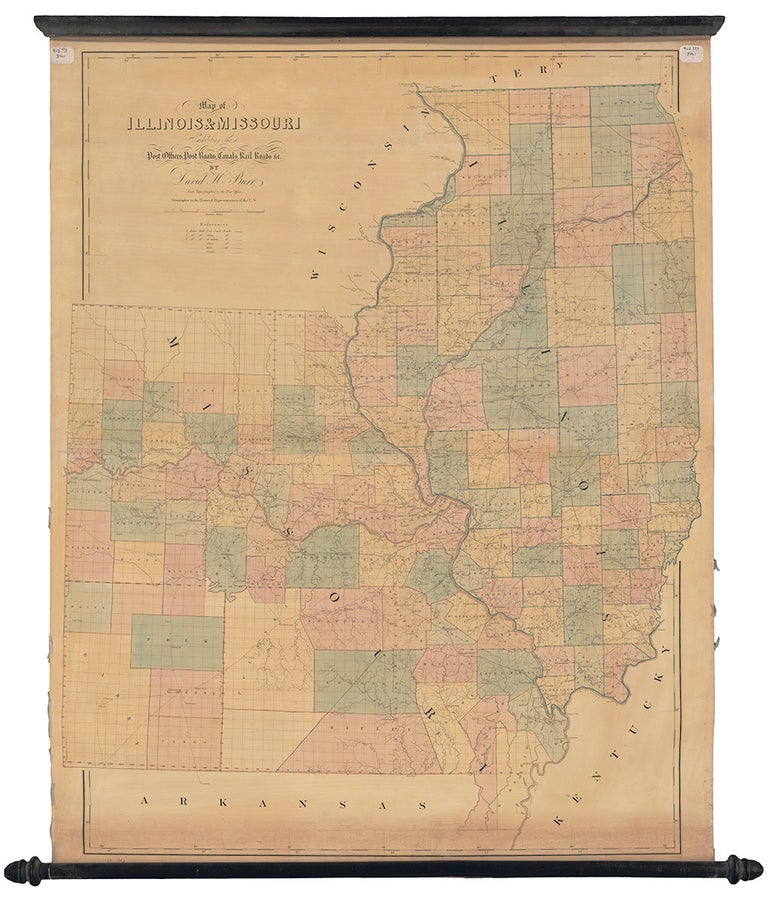 Item #3057 Map of Illinois & Missouri Exhibiting the Post Offices, Post Roads, Canals, Rail Roads, &c. by David H. Burr. (Late Topographer to the Post Office.) Geographer to the House of Representatives of the U.S. David H. Burr.