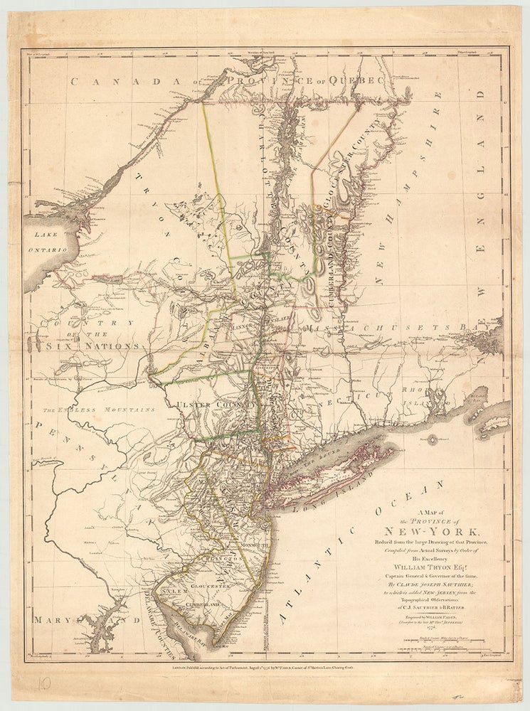 Item #3142 Map of the Province of New York. Claude Joseph Sauthier, B. Ratzer.