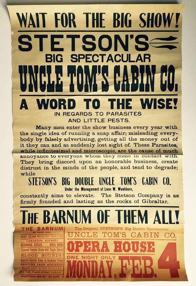 Item #3323 Wait for the Big Show! Stetson’s Big Spectacular Uncle Tom’s Cabin Co.