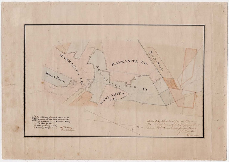 Item #3346 Map of Mining Ground situated on Manzanita Hill near Sweetland’s as surveyed for the Manzanita Mining Co. Nov. 30th 1867. H. S. Bradley.