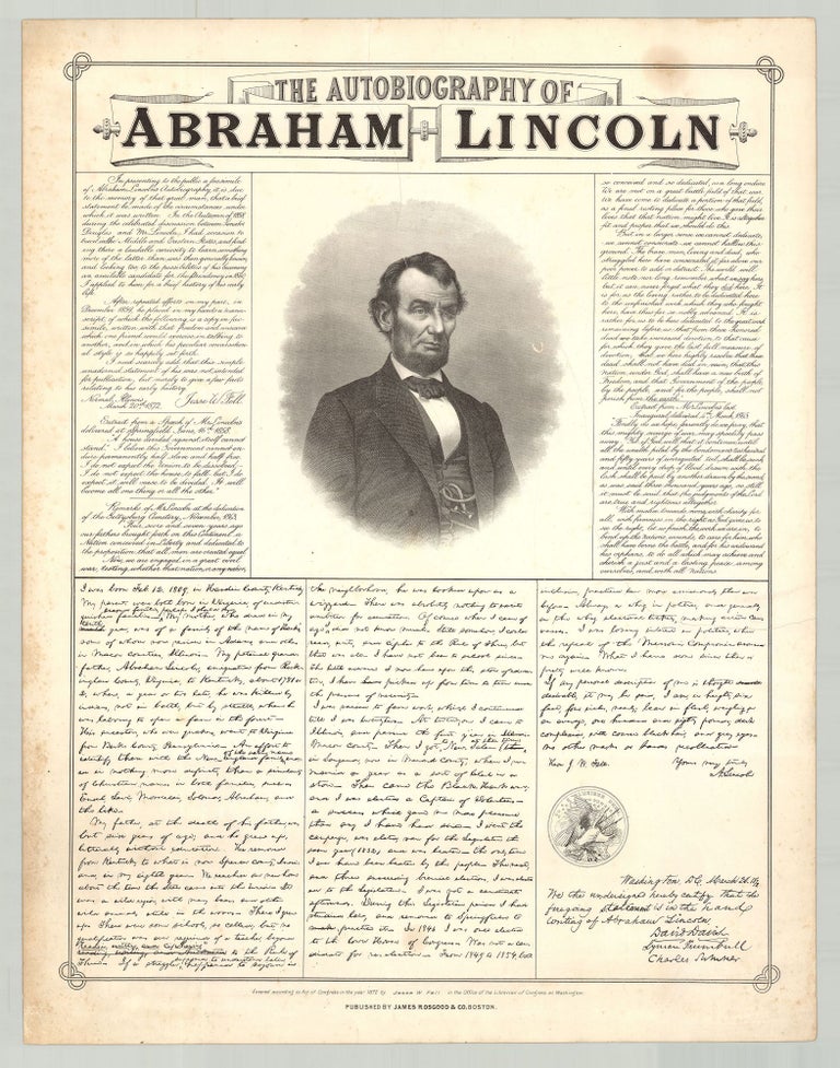 Item #3389 The Autobiography of Abraham Lincoln. Abraham Lincoln, Jesse Fell, W.