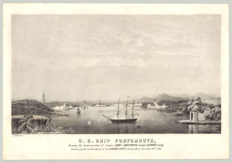 Item #3407 U. S. Ship Portsmouth, Bearing the broad pendent of Commo. James Armstrong, Com’dr. A. H. Foote, Com’dg. Commencing the bombardment of the Barrier Forts, Canton River, Nov. 16th, 1856. J. L Keffer, delin.