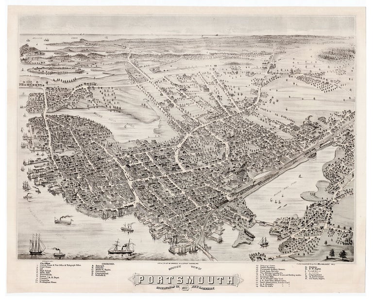 Item #3520 Bird’s Eye View of Portsmouth Rockingham Co. New Hampshire 1877. Albert Ruger.