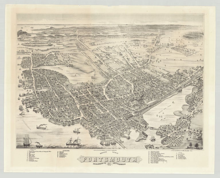Item #3521 Bird’s Eye View of Portsmouth, Rockingham Co. New Hampshire 1877. Albert Ruger.