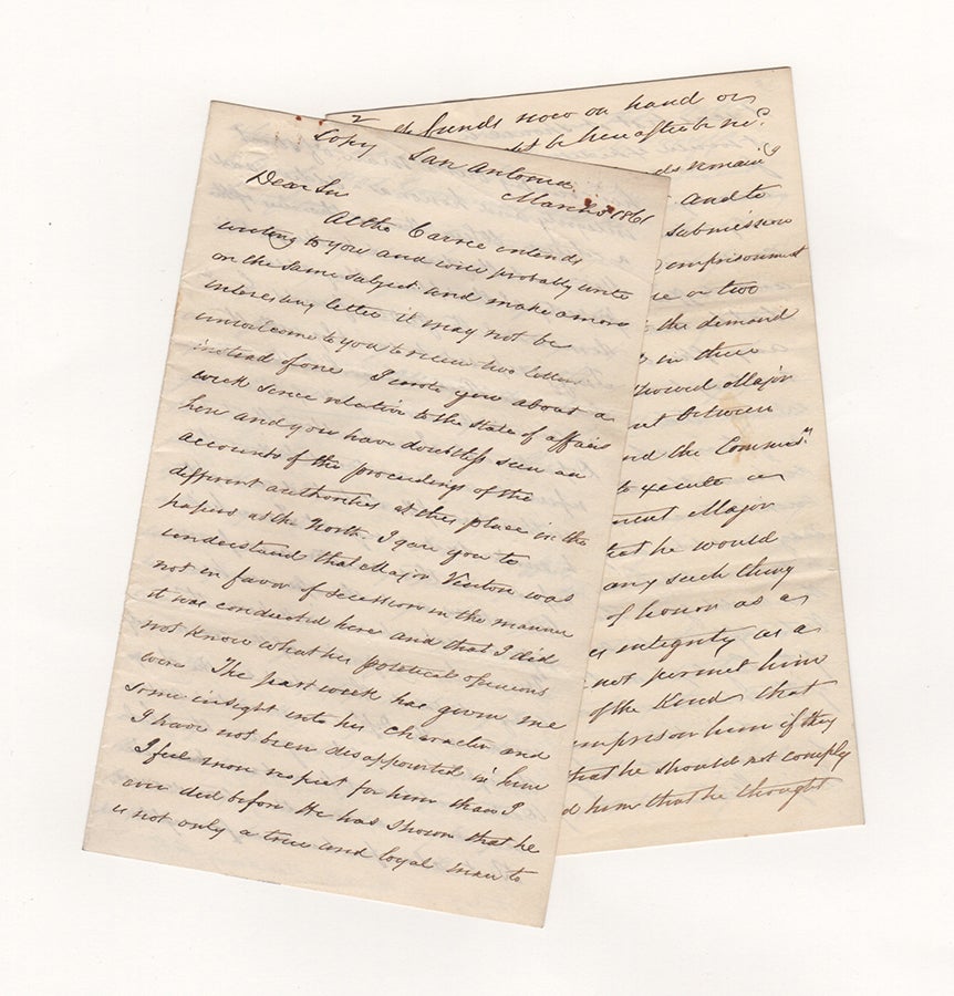 Manuscript Letter from a Union Clerk during 1861 San Antonio Siege and ...