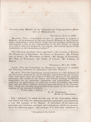 Report of the Committee on Slavery, to the Convention of Congregational Ministers of Massachusetts. Presented May 30, 1849.