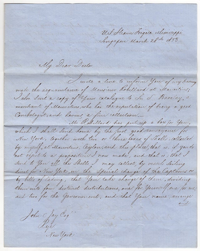 Item #3790 [Letter Signed, To Eminent Conchologist John Jay Regarding Shell Collection and Classification]. Matthew C. Perry.