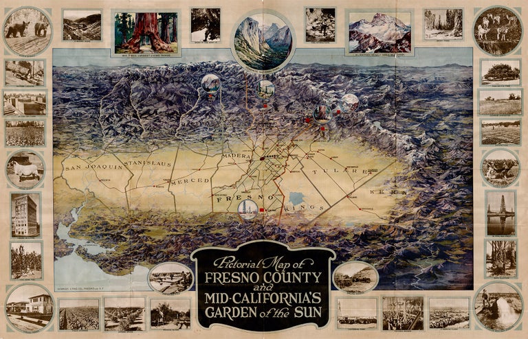 Item #3799 Pictorial Map of Fresno County and Mid-California's Garden of the Sun [and] Automobile Road Map of Fresno County.