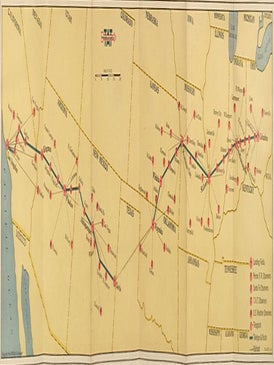 Illustrated Map of the Route of Transcontinental Air Transport, Inc. [Cover title: Coast to Coast by Plane and Train].