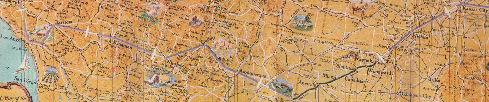 Illustrated Map Of The Route Of Transcontinental Air Transport, Inc ...