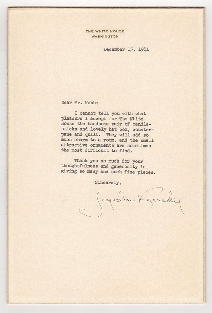 Item #4148 [Typed Letter Signed by Jackie Kennedy]. Jacqueline Kennedy.