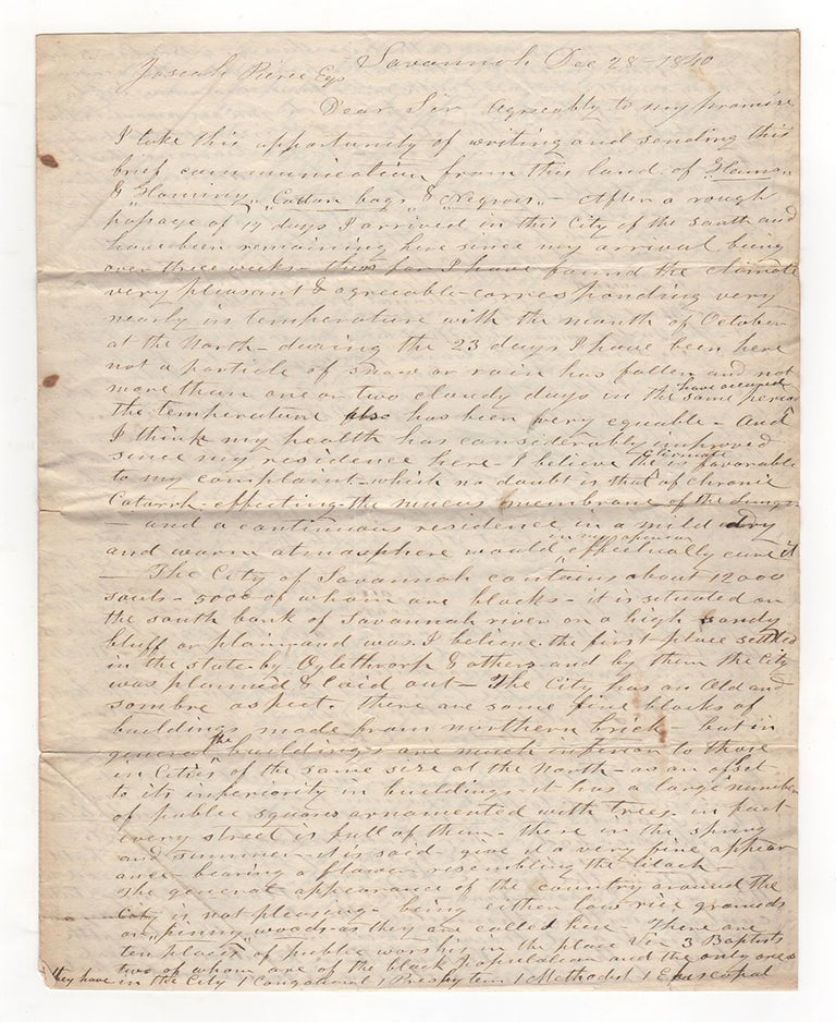 Item #4150 [A pair of manuscript letters from Savannah, Georgia]. Charles Hunt.