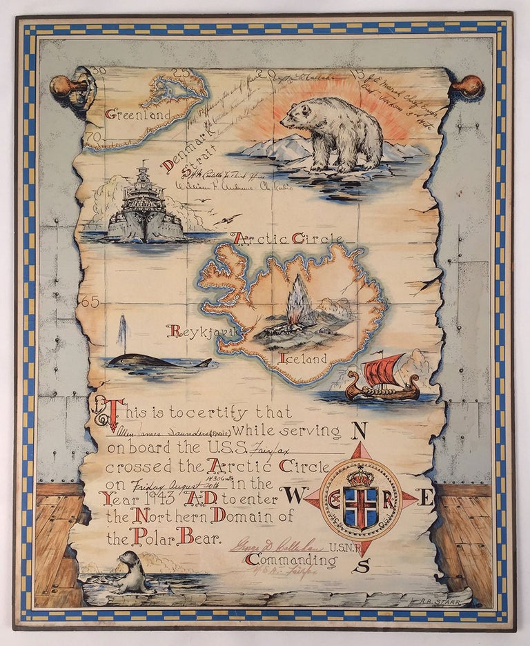 Item #4257 [U.S. Naval Certificate of Passage Into The Arctic Circle.]. R. B. Starr, artist.