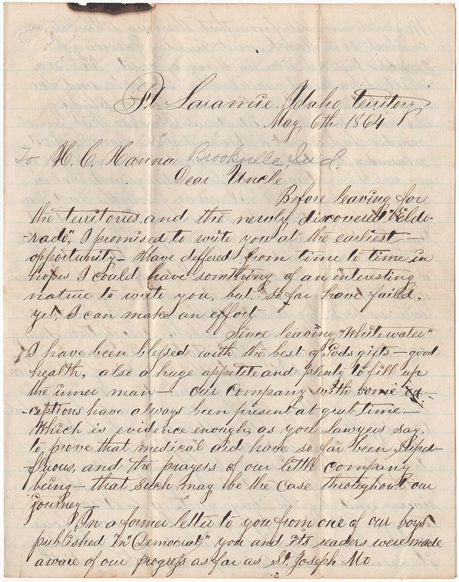 A Hoosier's Idaho Gold Rush Letter. | J. L. D., or F