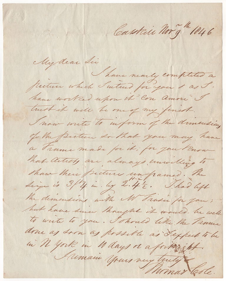 Item #4384 [A letter to a patron regarding one of Cole’s finest paintings]. Thomas Cole.
