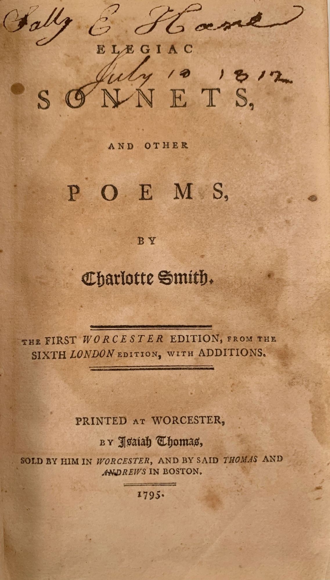 Elegiac Example Elegiac Sonnets, And Other Poems | Charlotte Smith
