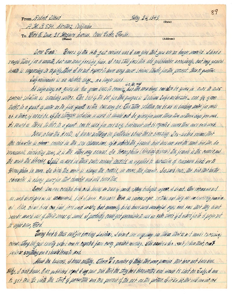 Item #4920 [Letter By The Notorious Murderer Robert Stroud, “The Birdman of Alcatraz.”]. Robert Stroud.