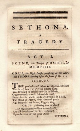 Sethona. A Tragedy. As it is Performed at the Theatre-Royal in Drury Lane.