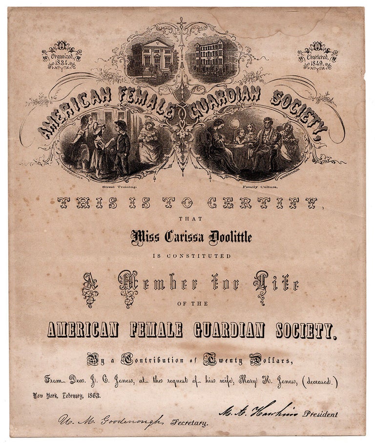 Item #4979 American Female Guardian Society. William Momberger, designer, engraver Samuel J. Pinkney.