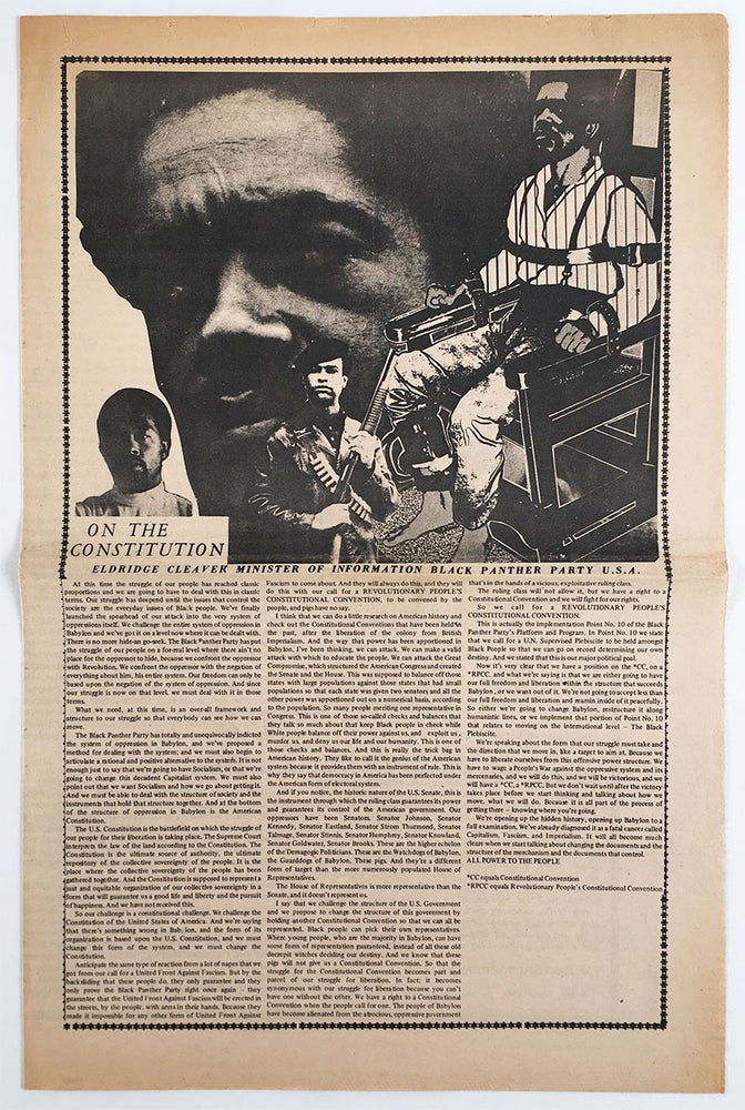 Item #5011 On the Constitution. Message to America Delivered on the 107th Anniversary of the Emancipation Proclamation at Washington, D.C., Capitol of Babylon, World Racism, and Imperialism June 19, 1970. Towards a New Constitution. Black Panthers, Eldridge Cleaver, Huey P. Newton.