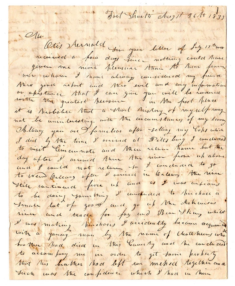 Item #5120 [An early Arkansas trader’s letter written during the Indian Removal period]. Jonas Bigelow.