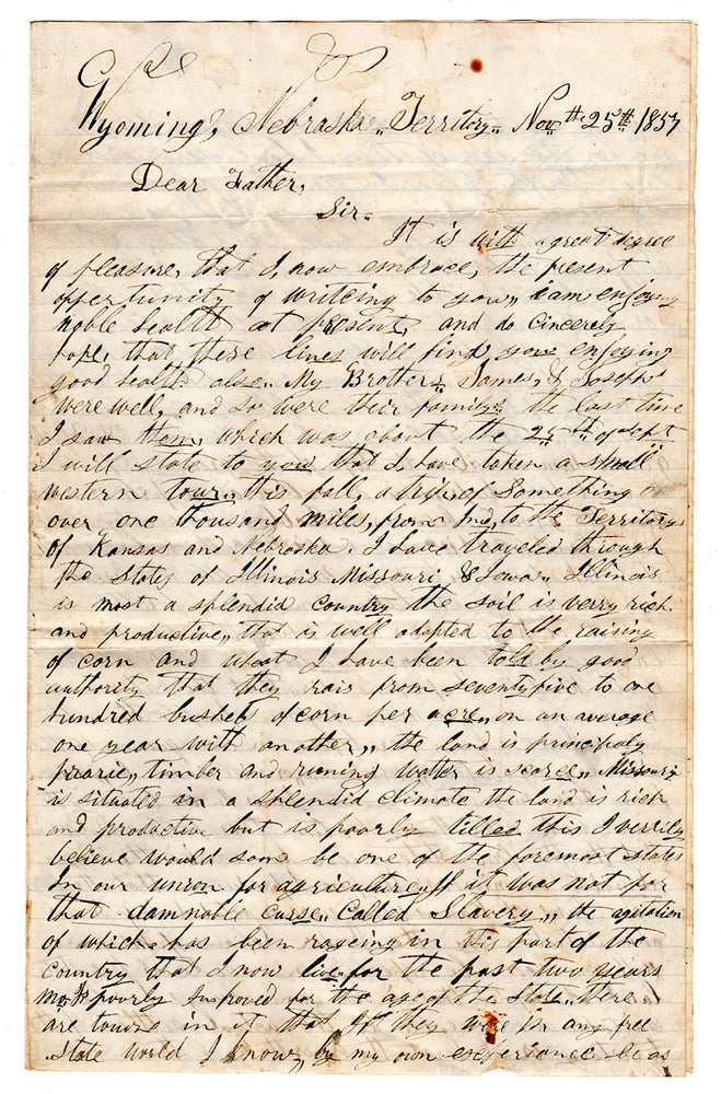 Item #5135 [Letter of a Nebraska City Mormon settler, businessman and city official on the mid-Western scene.]. Jacob W. Waldsmith.