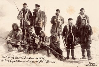Part of the Crew, U.S.S. Bear in 1898. Relive [sic] Expedition on the Ice, at Point Barrow.