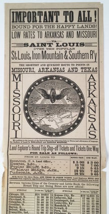 Item #5285 Important to All! Bound For the Happy Lands! Low Rates to Arkansas and Missouri via...