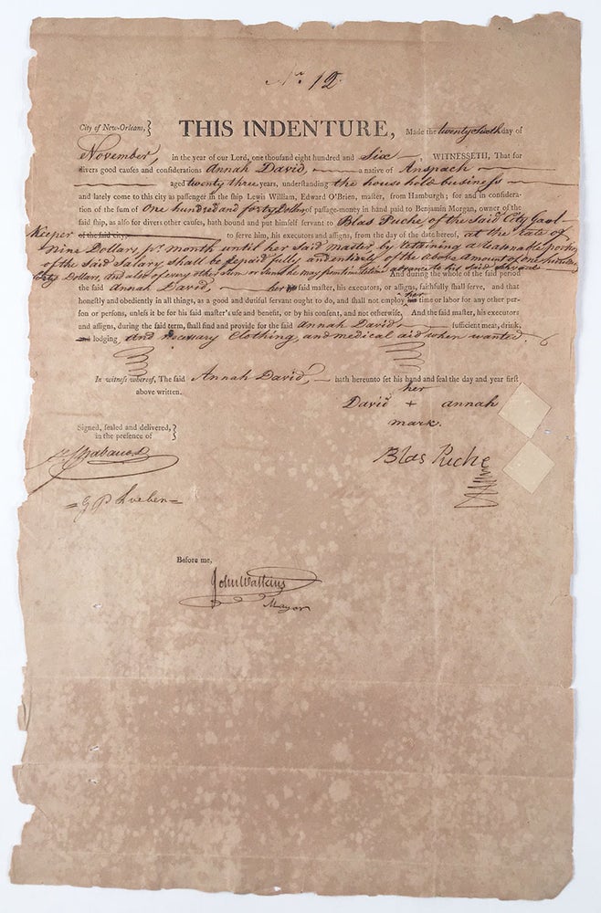 Item #5294 [Indenture of a German Immigrant Woman at the New Orleans Jail.]. City of New Orleans.